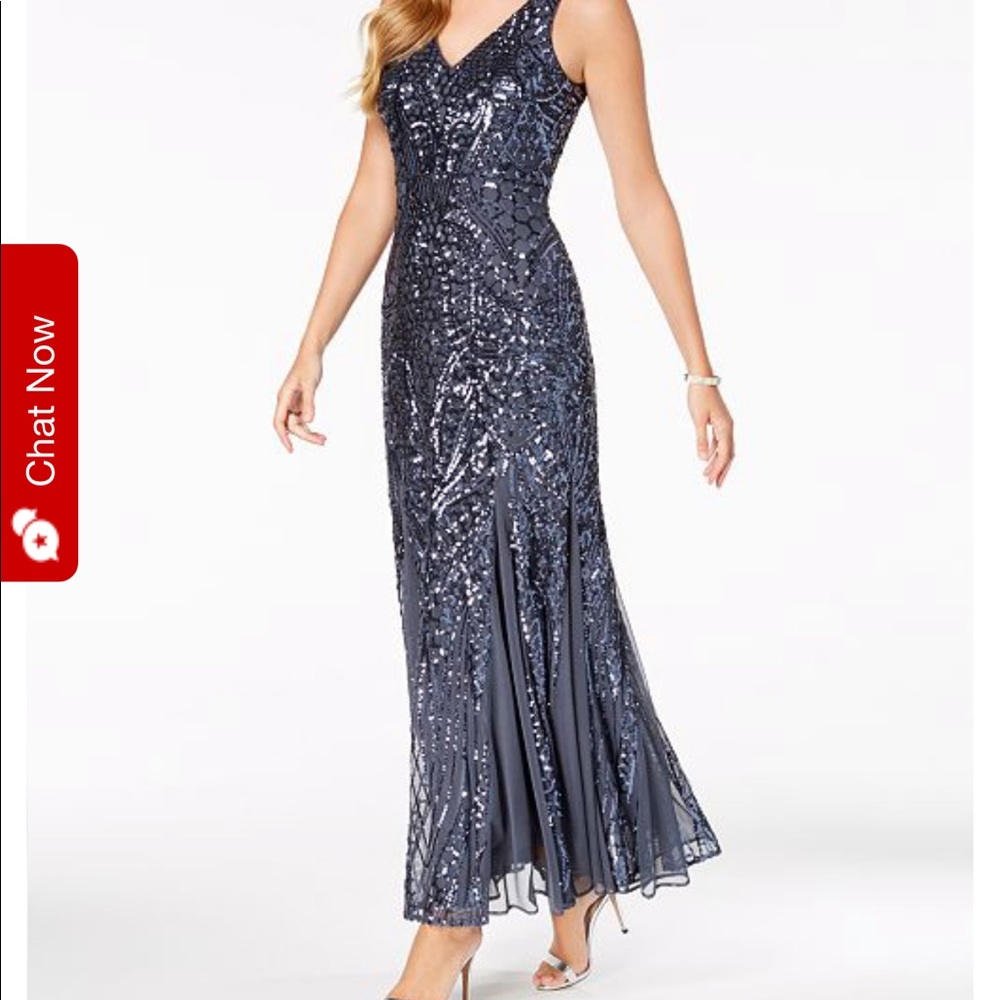 Adrianna Papell,8,navy sequin mesh gown